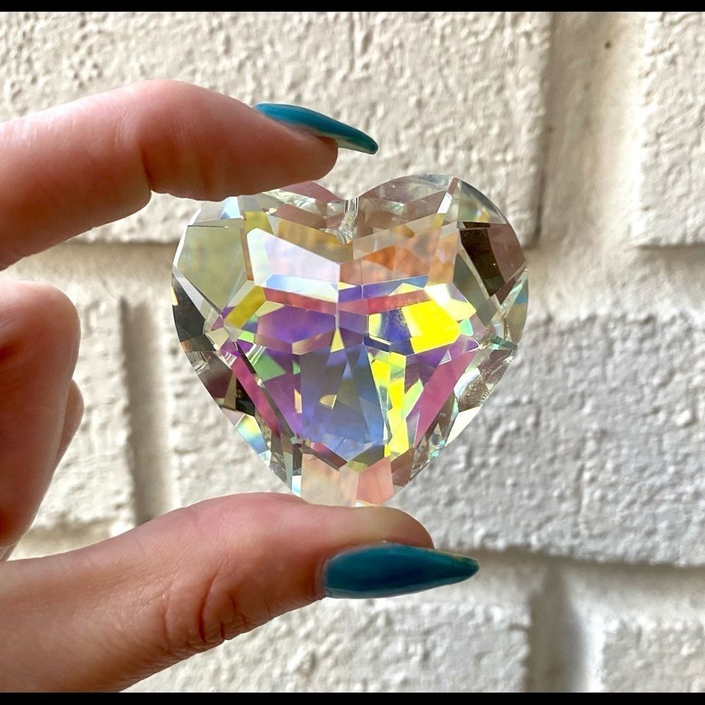 Gorgeous Aurora Borealis 50mm K9 Crystal Heart Sun Catcher